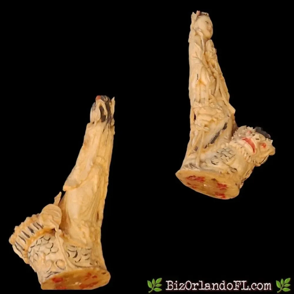 VINTAGE: Guan Yin & Foo Lion Chinese Decorative Resin Carving Souvenir Figurine